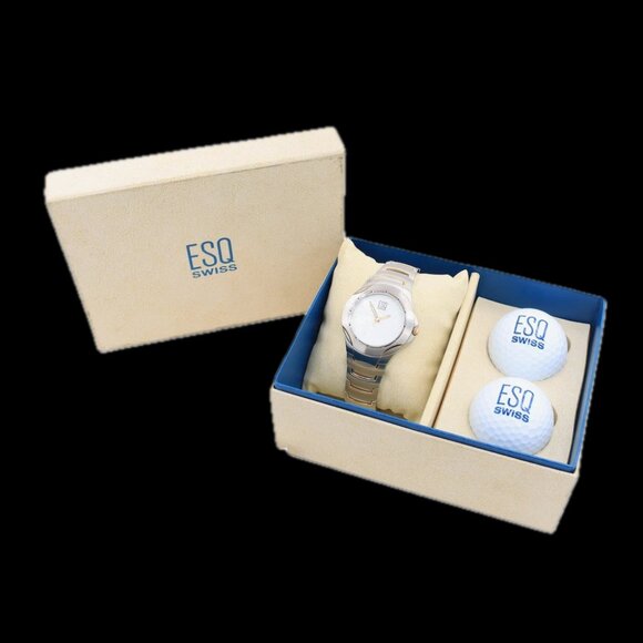 Vintage ESQ 07300954 Golf Ball Men\'s Quartz Wristwatch Swiss Steel Full Kit